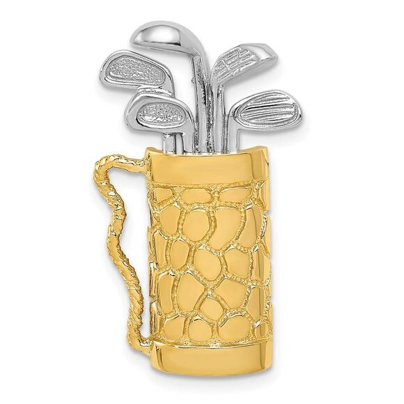 14k Two Tone Gold Large 3D Golf Bag Pendant - Picture 1 of 5